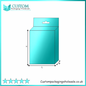 Closed five panel hanger boxes with dimensions labeled for retail use.