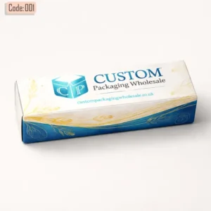 Flat rectangular custom foundation box packaging with wheat-themed design and Custom Packaging Wholesale branding