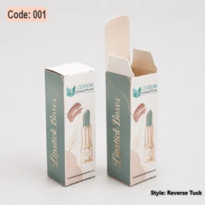 Custom printed lipstick boxes with premium cosmetic packaging design and tuck top closure style.
