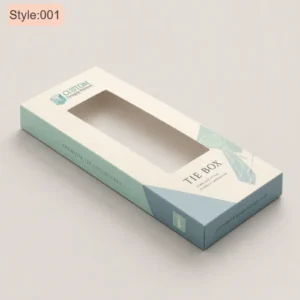 Premium custom tie boxes with a clear display window, crafted from durable cardboard tie box material for elegant tie presentation and retail packaging.