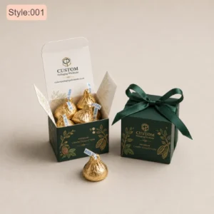 Candy gift boxes wholesale with a small handled design, decorative printing and space for individually wrapped sweets or chocolates.